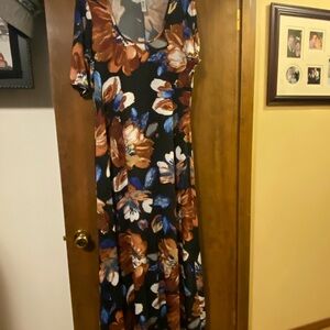 24/7 Comfort Apparel Black and Brown Floral Maxi Dress